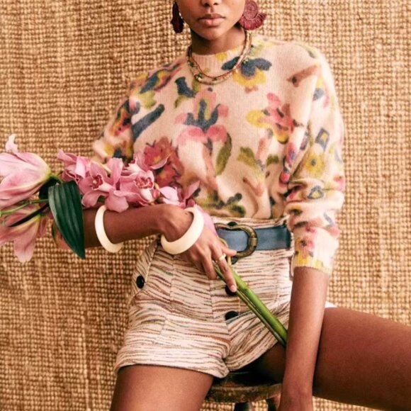 Sezane Sweaters - Sezane Orphee Jumper Sweater - Multi Color French Knit Floral Soft Casual